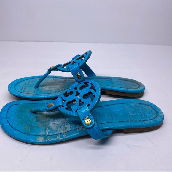 RARE Tory Burch Croc Blue Turquoise Miller Sandals - Picture 4 of 8
